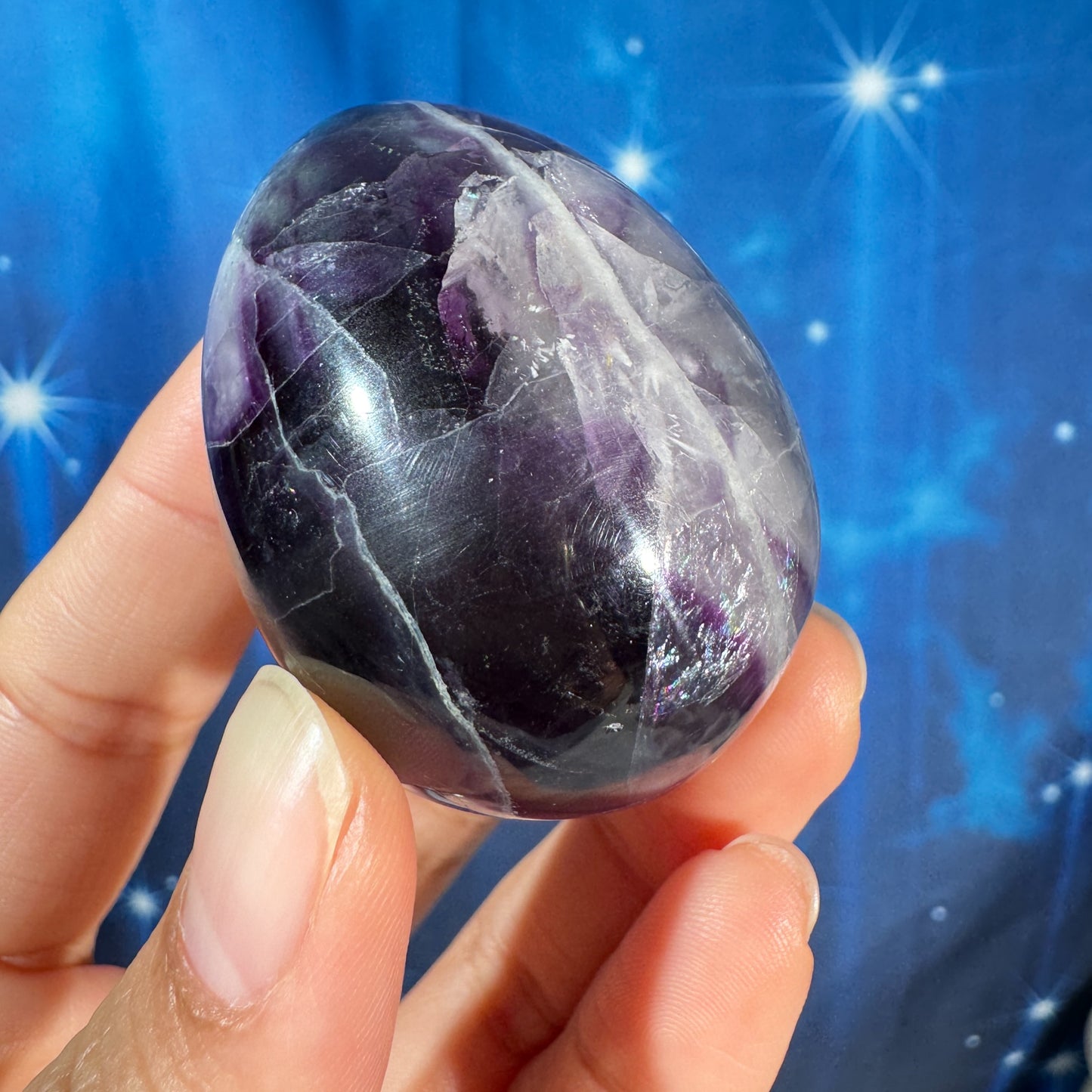 Rainbow fluorite egg - 1 3/8" × 1 3/8" × 1 7/8" - 3.7 oz