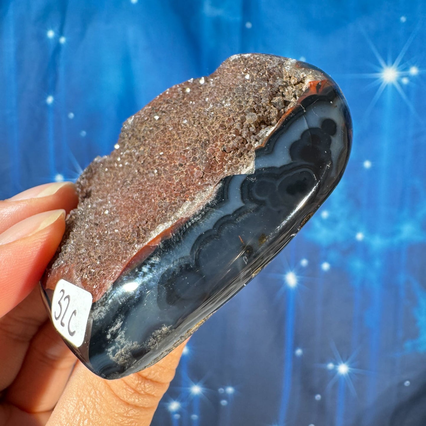Druzy red agate heart - 2 3/8" × 3" × 7/8" - 4.5 oz