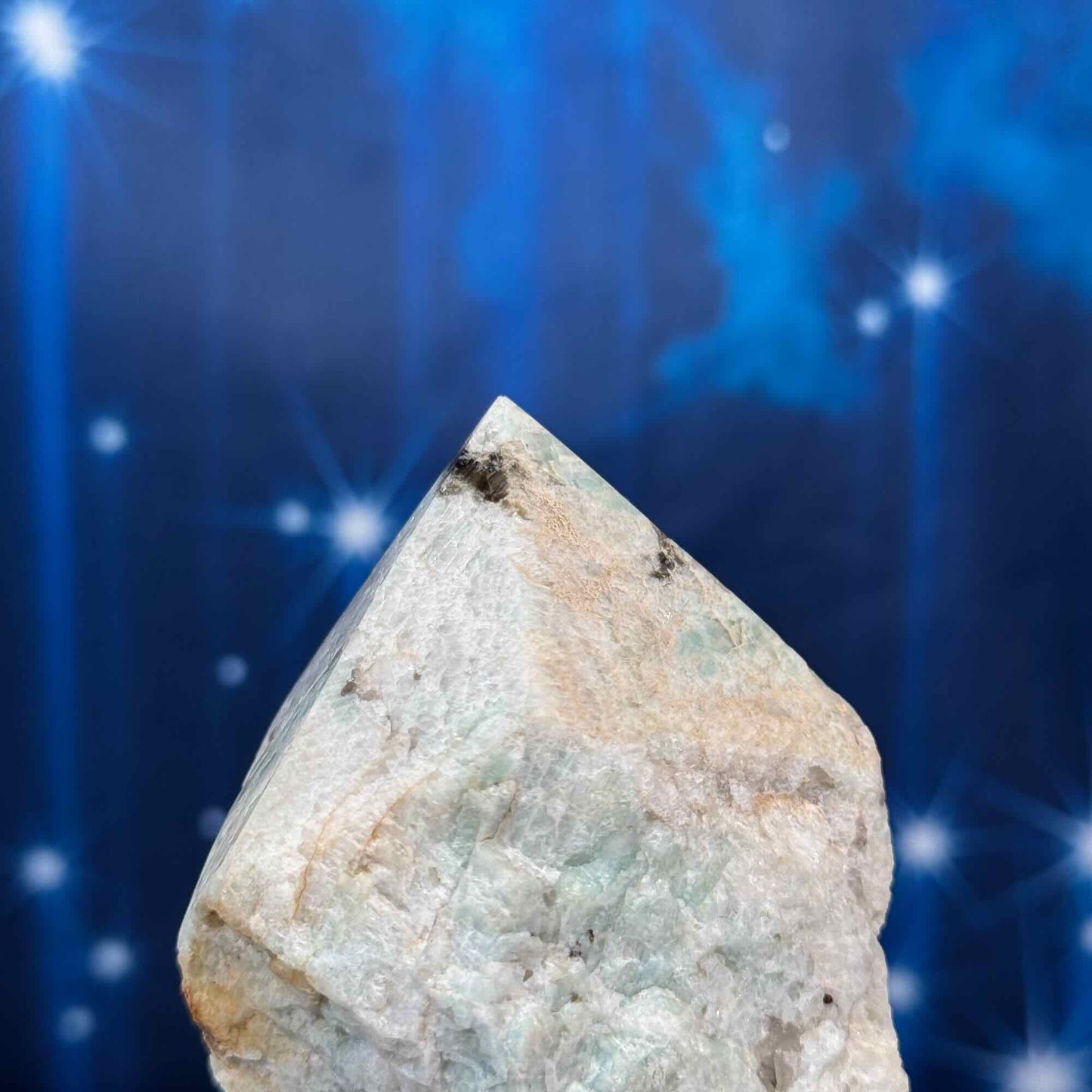 Amazonite with smoky quartz top polish - 2 5/8" × 2 3/8" × 3 3/8" - 12.3 oz