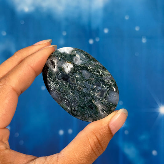 Moss Agate Flat Palmstone – 0.042 kg
