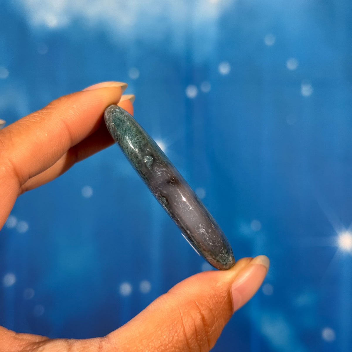 Moss Agate Flat Palmstone – 0.048 kg