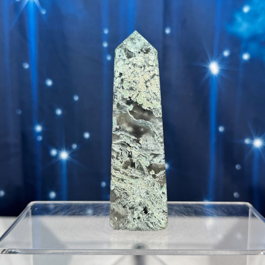 Moss Agate Obelisk – 0.159 kg