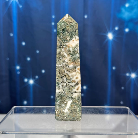 Moss Agate Obelisk – 0.147 kg