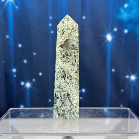 Moss Agate Obelisk – 0.133 kg