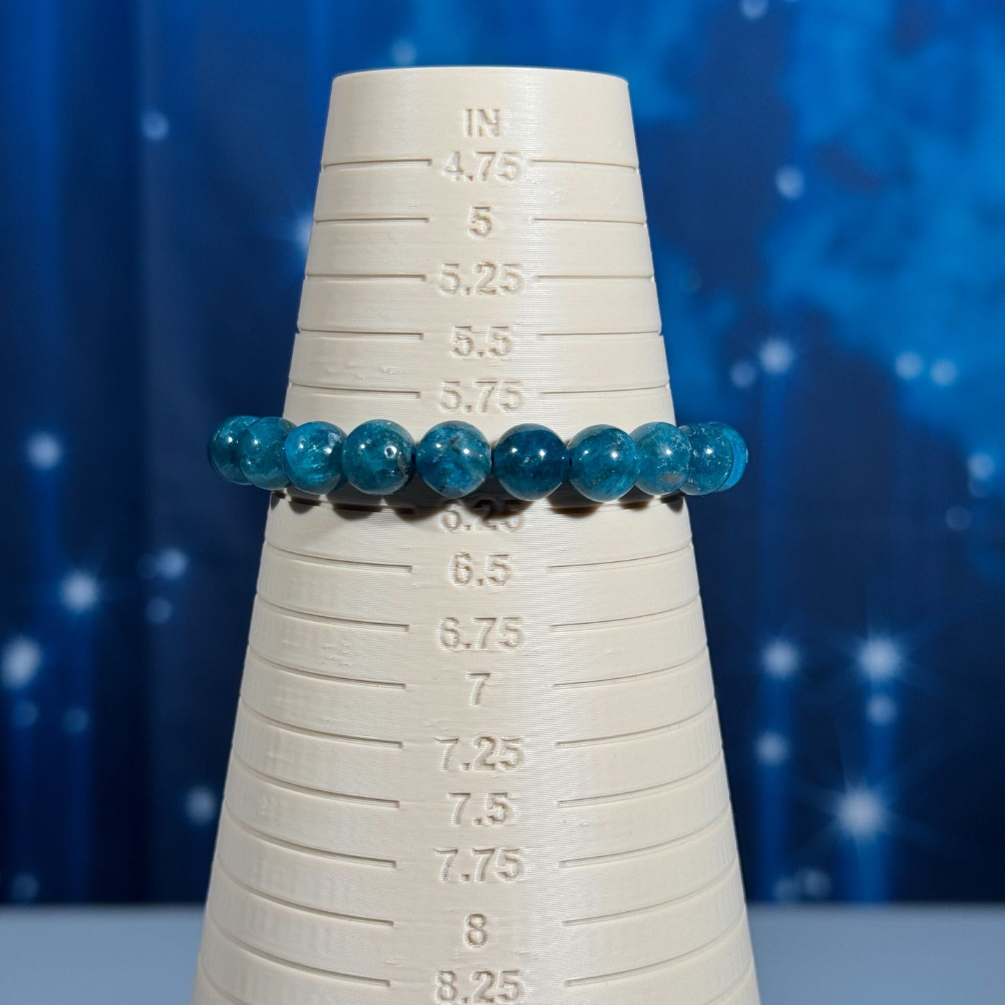One (1) Blue Apatite bracelet – stretchy | 8mm beads