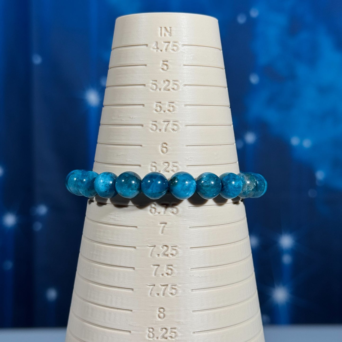 One (1) Blue Apatite bracelet – stretchy | 8mm beads