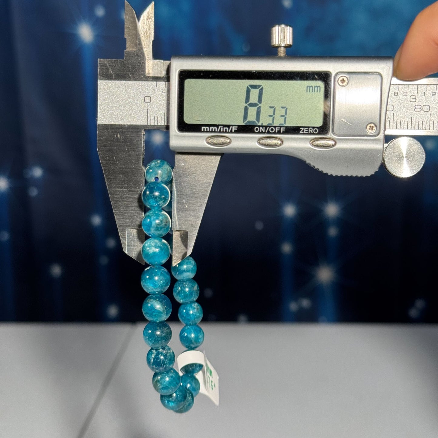 One (1) Blue apatite bracelet – 8mm beads - fits 6" wrist