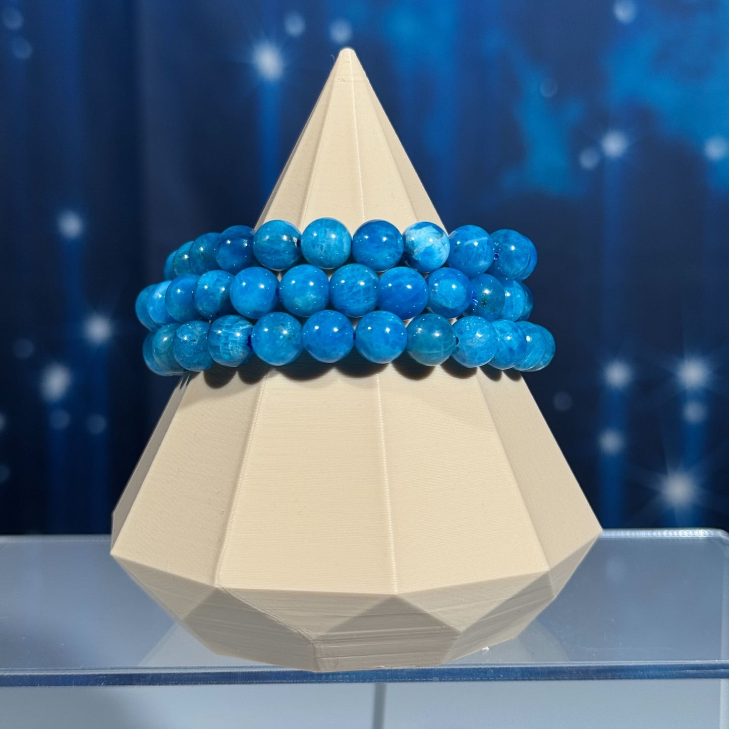 One (1) Blue Apatite bracelet – stretchy | 7mm beads | High Quality