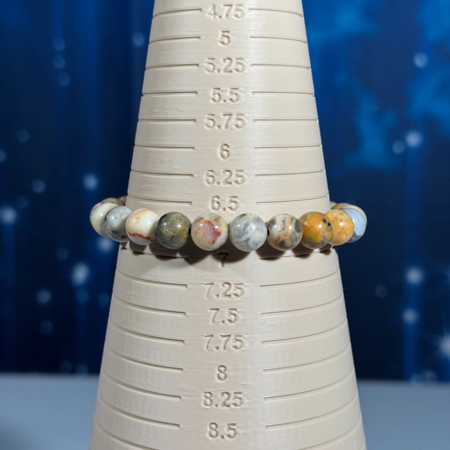 One (1) Crazy Lace Agate bracelet – stretchy | 8mm beads