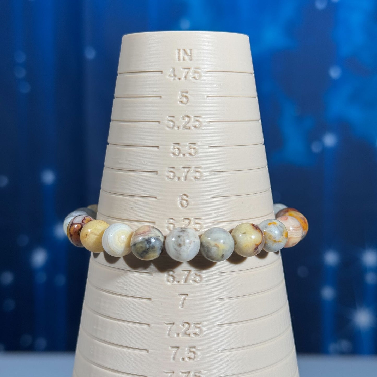 One (1) Crazy Lace Agate bracelet – stretchy | 8mm beads