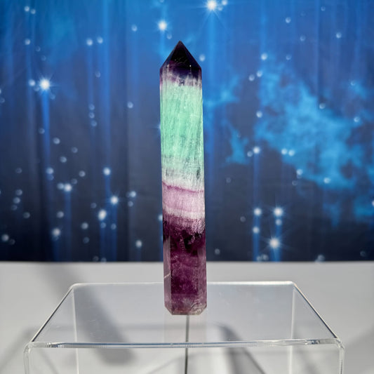 Rainbow fluorite point - 1" × 7/8" × 5 5/8" - 5.7 oz - watermelon fluorite