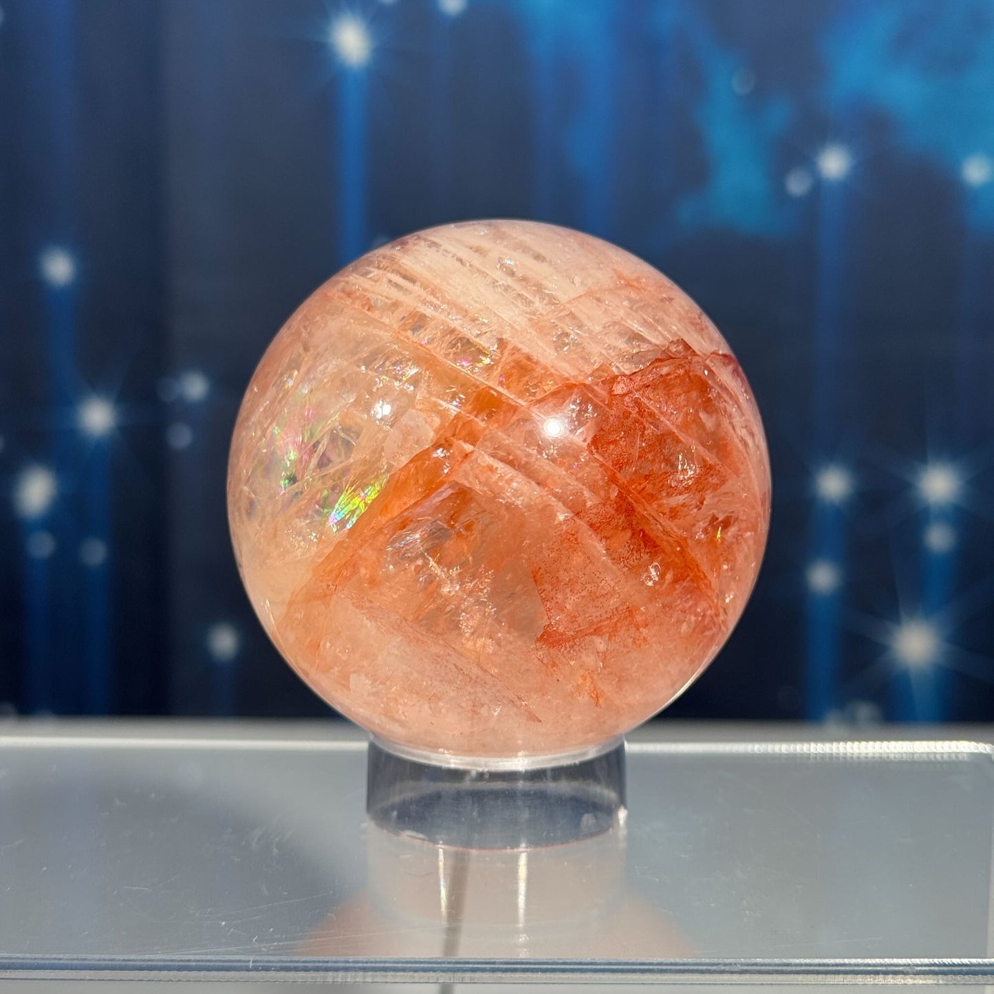 Fire Quartz sphere | Hematoid sphere | Rainbow filled