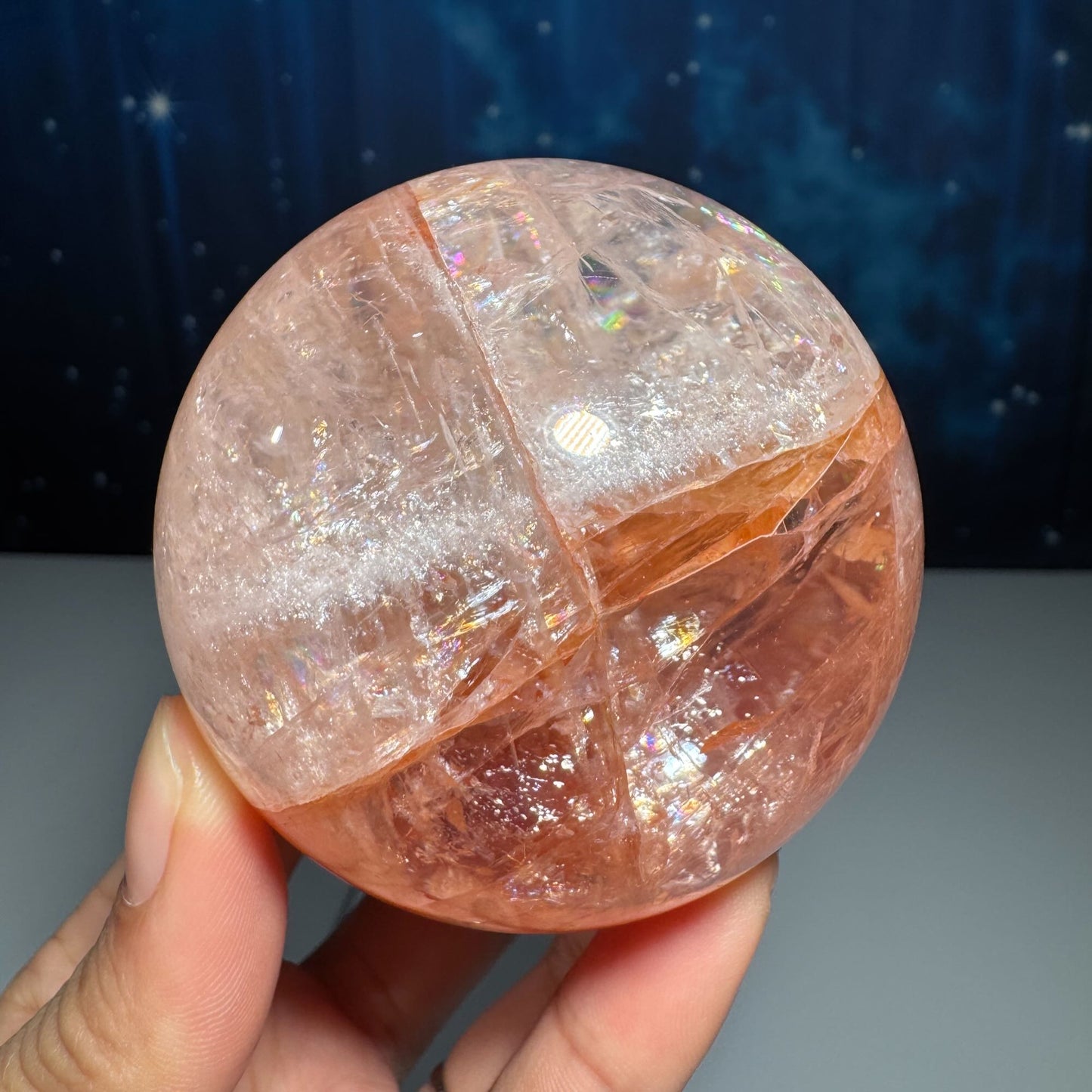 Fire Quartz sphere | Hematoid sphere | Rainbow filled