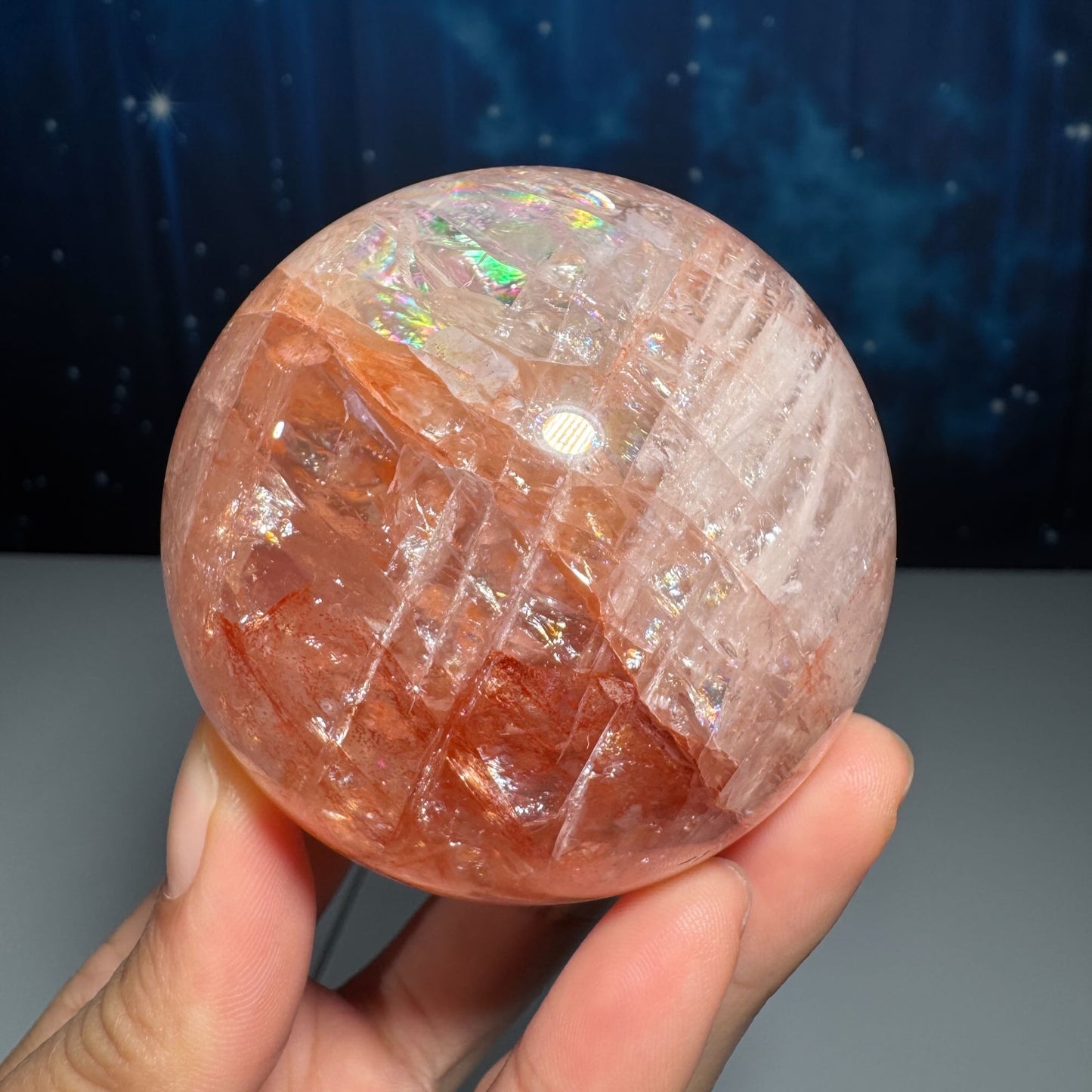 Fire Quartz sphere | Hematoid sphere | Rainbow filled