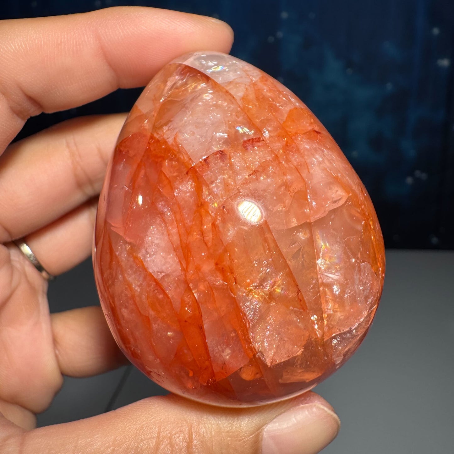 Fire Quartz egg | Hematoid egg | rainbow filled