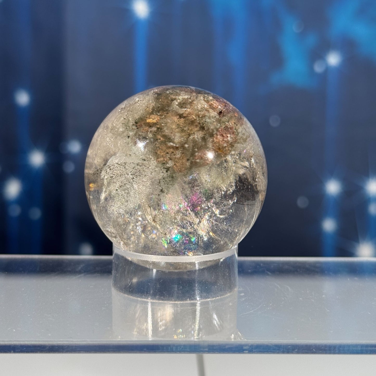 Lodolite sphere–small | Garden Quartz | lots of rainbows