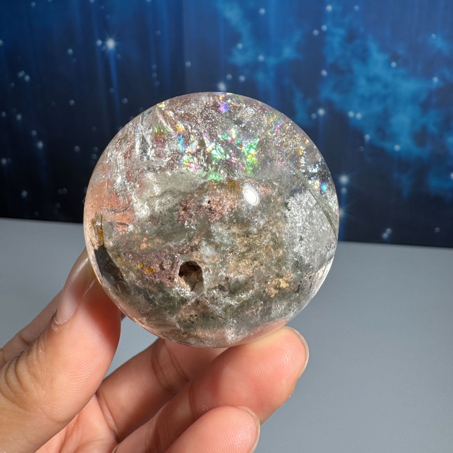 Lodolite sphere–small | Garden Quartz | lots of rainbows