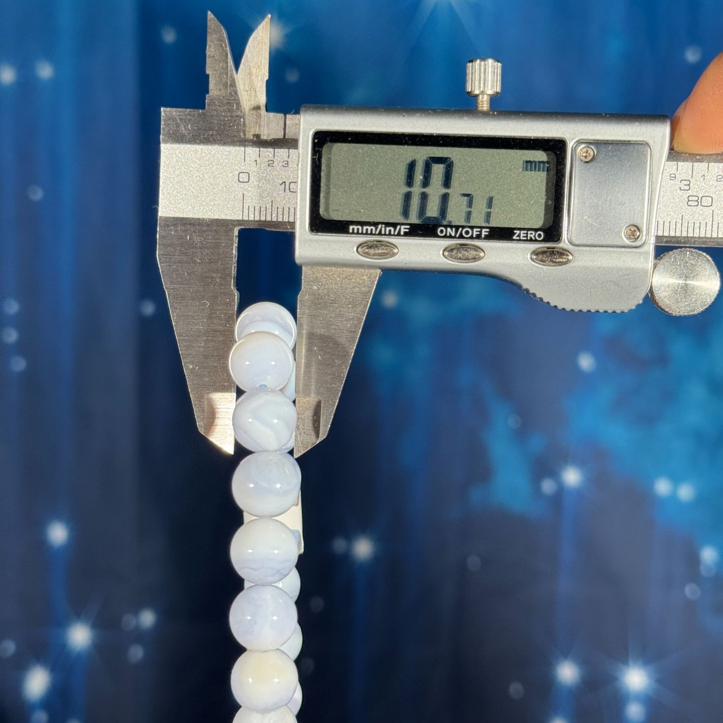 One (1) Blue lace agate bracelet - 10mm beads - fits 6.75" wrist