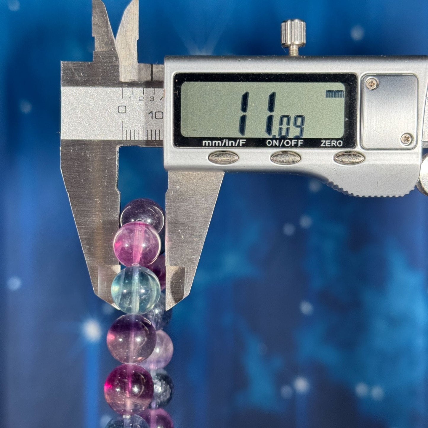 One (1) Rainbow fluorite bracelet - 11mm beads - fits 6.75" wrist - candy fluorite