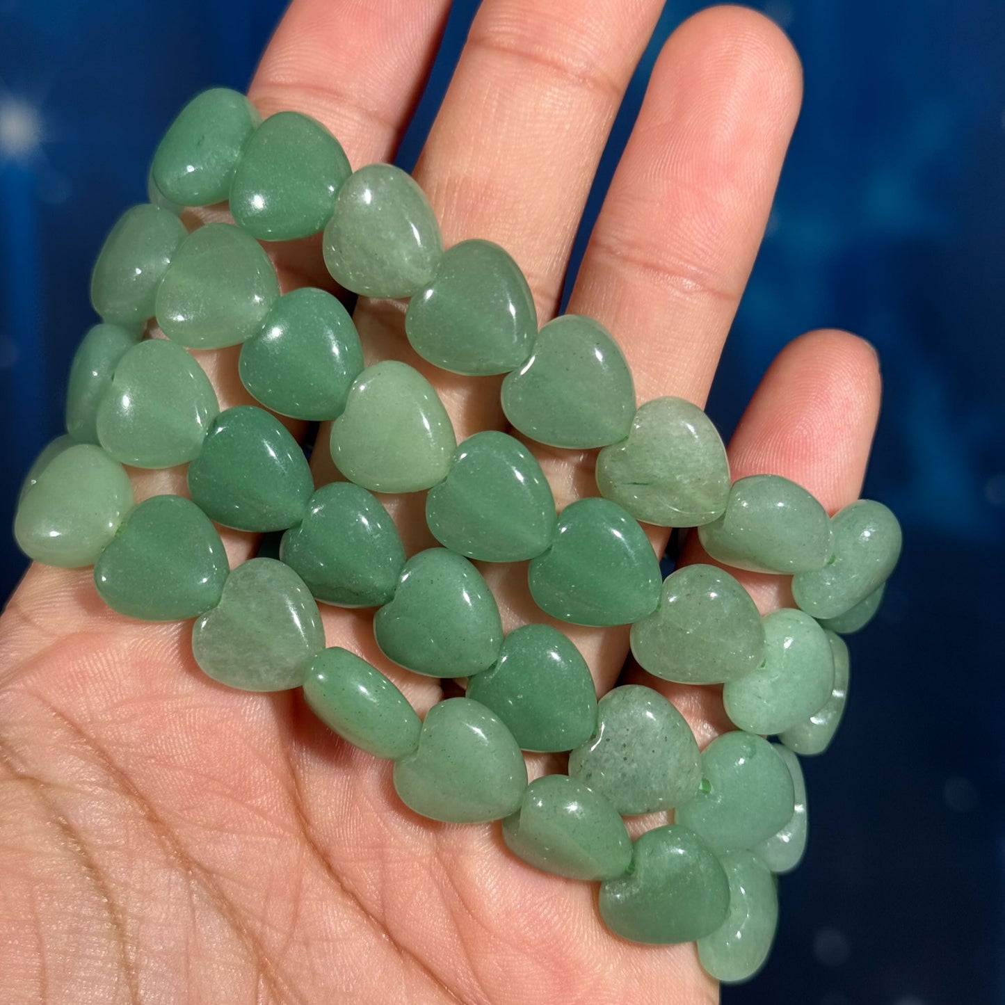 One (1) Green Aventurine heart bracelet | stretchy | 12mm bead length
