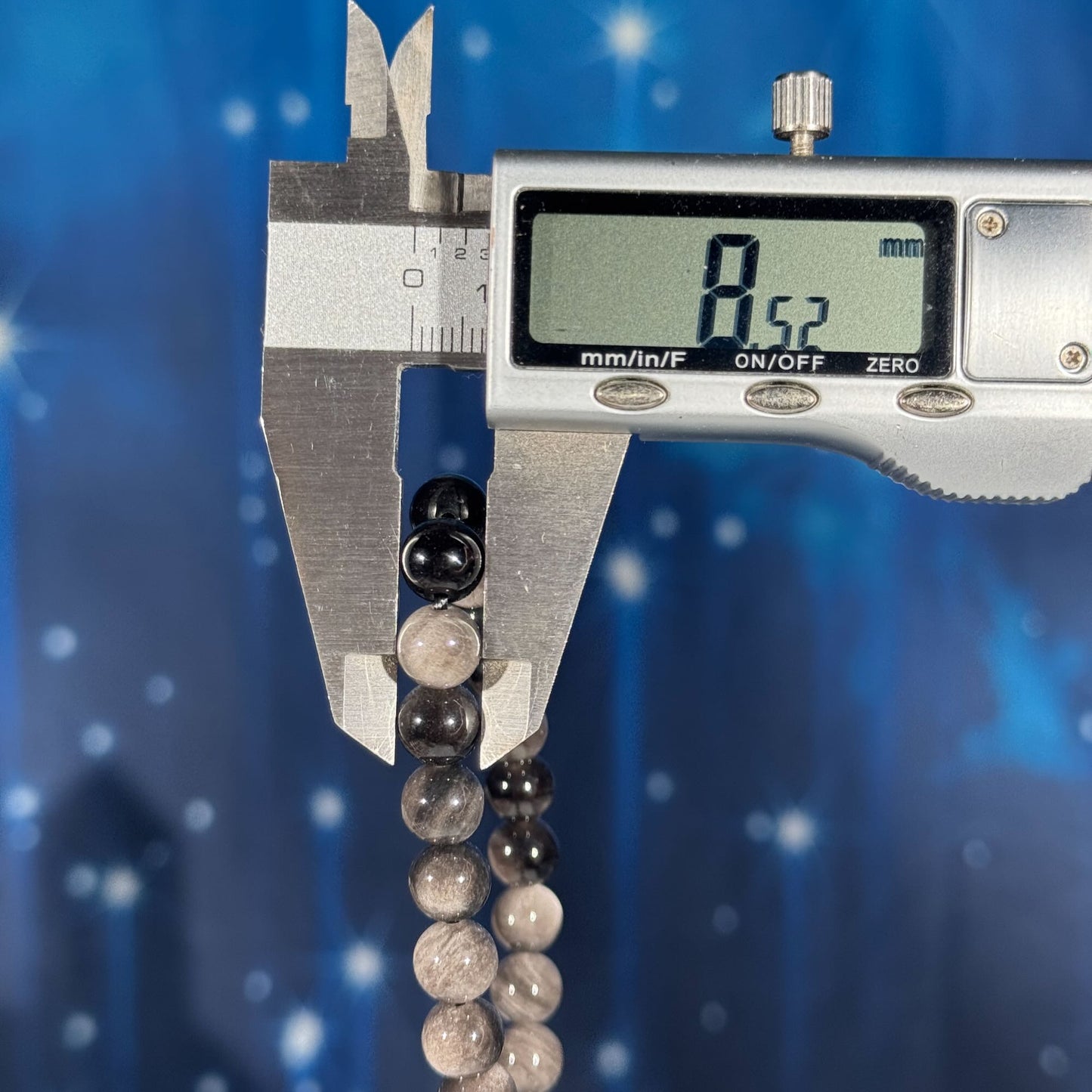 One (1) flashy Silver Sheen Obsidian bracelet - 8mm beads - fits 6.5" wrist