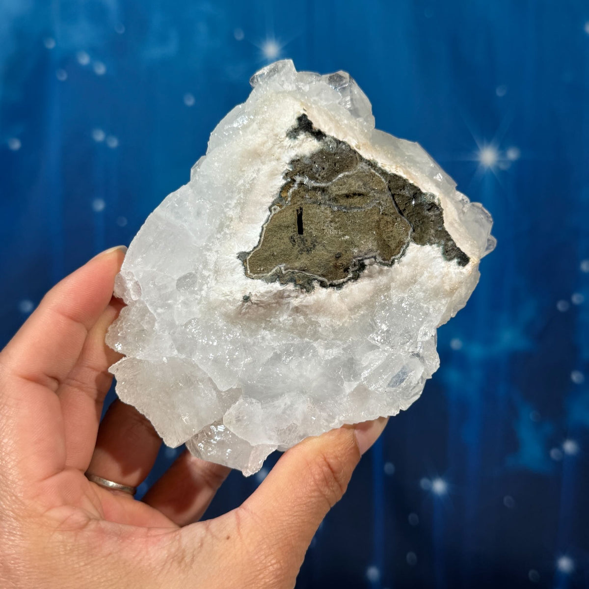 Apophyllite with Sugar Quartz on Matrix – 0.445 kg
