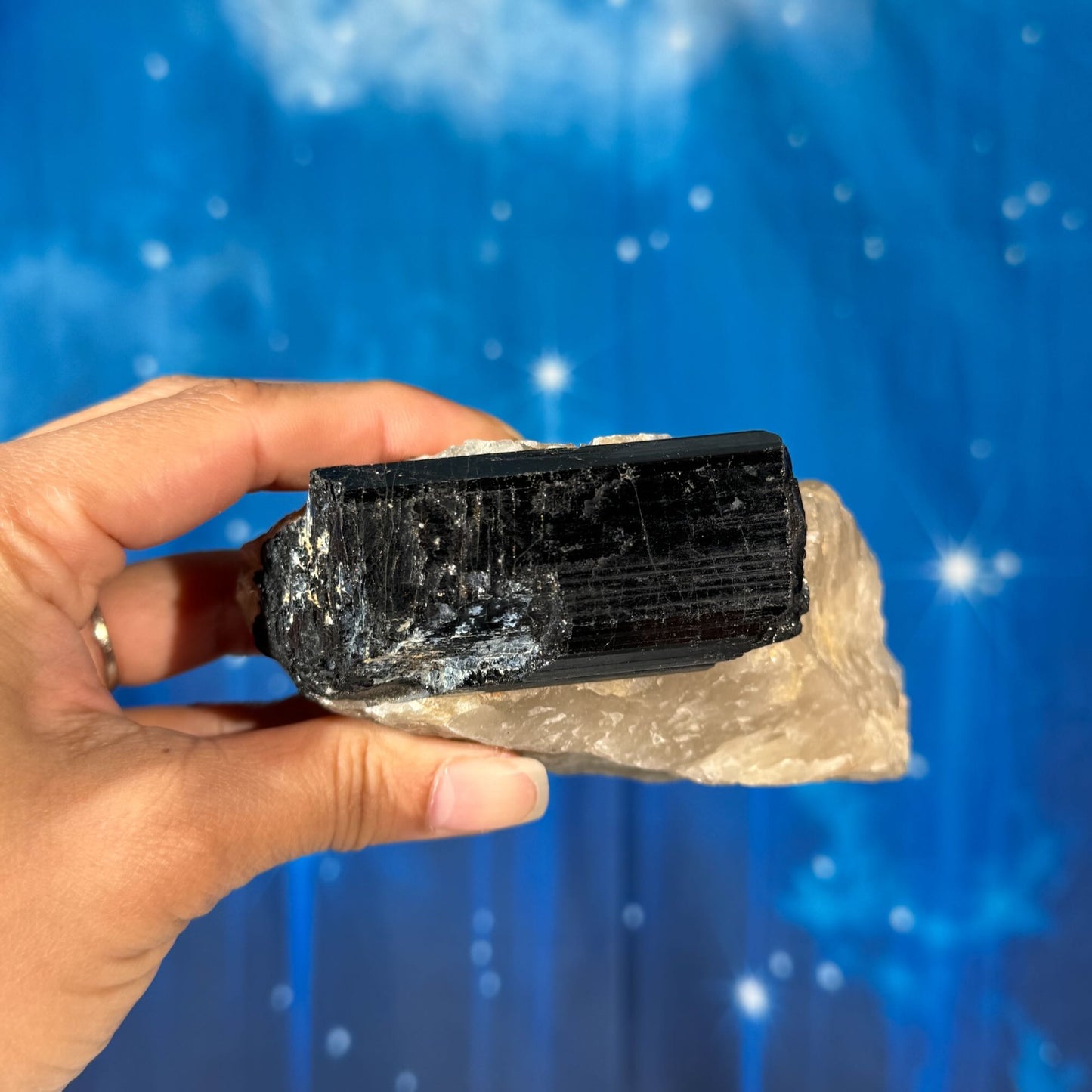 Black Tourmaline Chunk on Smoky Quartz – 0.513 kg