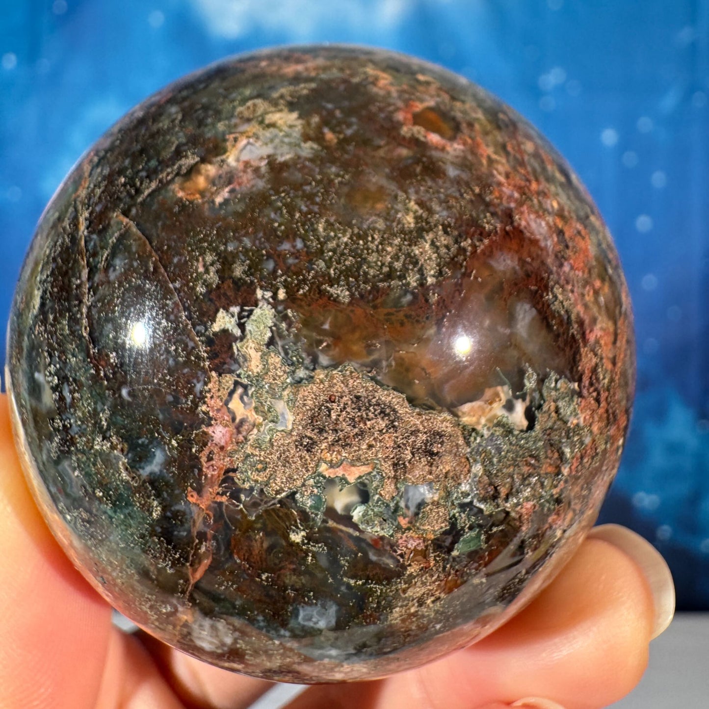 Carnelian Moss Agate Sphere – 0.235 kg
