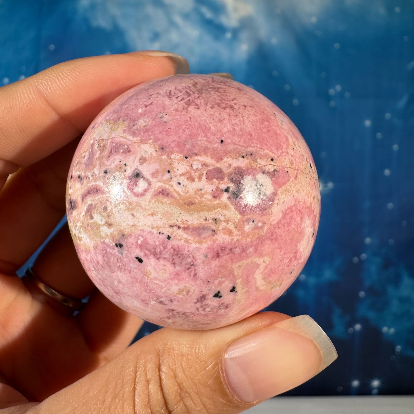 Rhodonite Sphere with Pyrite – 0.184 kg