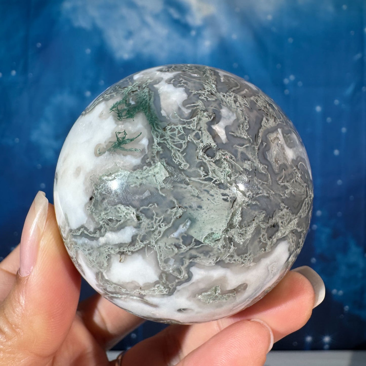 Moss Agate Sphere – 0.326 kg