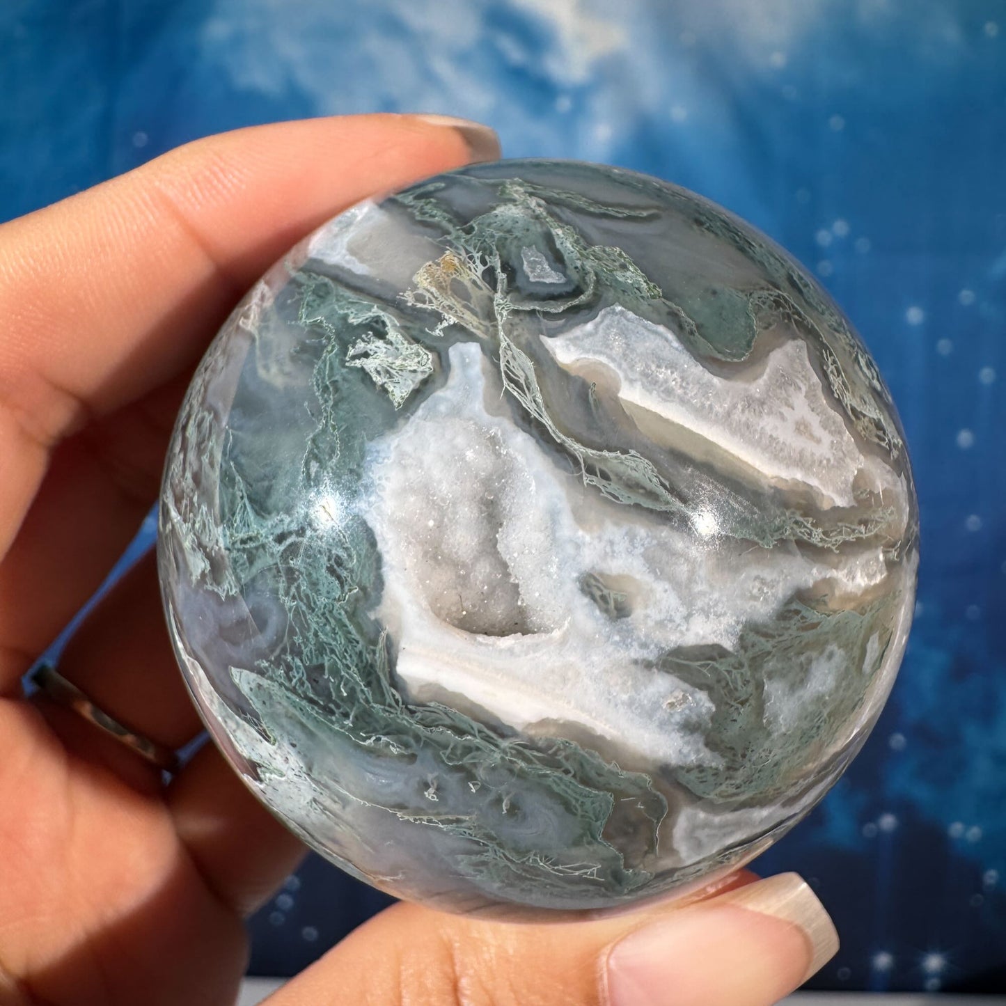 Moss Agate Sphere – 0.264 kg