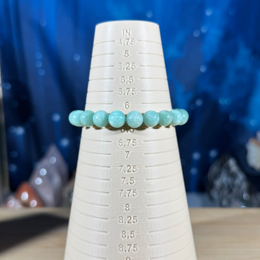 One (1) Amazonite bracelet – 8 mm beads, fits 6.25″ wrist