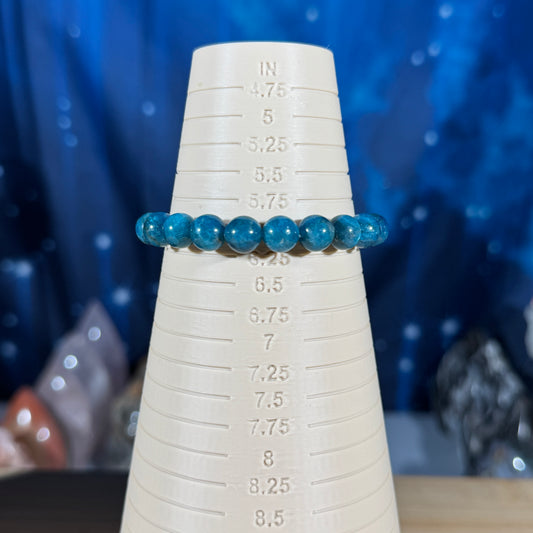 One (1) Blue apatite bracelet – 8mm beads - fits 6" wrist