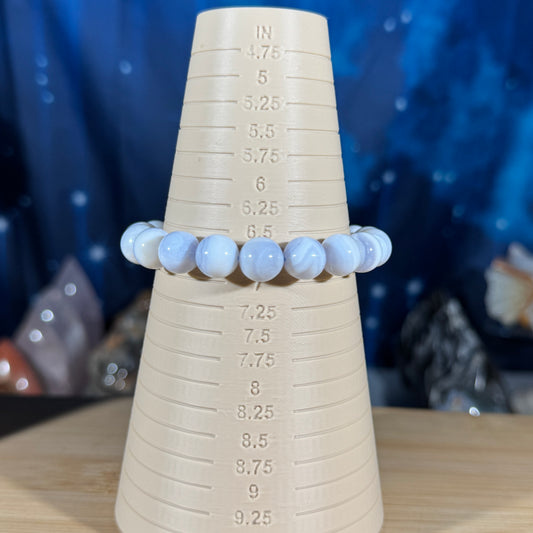 One (1) Blue lace agate bracelet - 10mm beads - fits 6.75" wrist