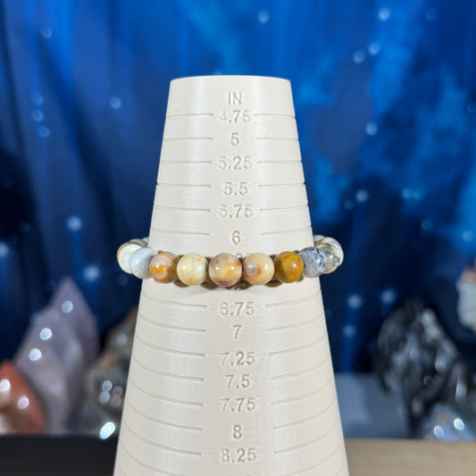 One (1) Crazy Lace Agate bracelet – 8mm beads - fits 6.5" wrist