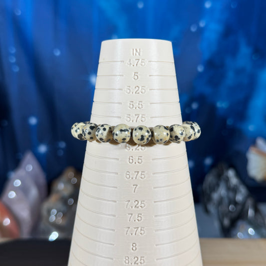 One (1) Dalmatian Stone bracelet - 8mm beads, fits 6" wrist