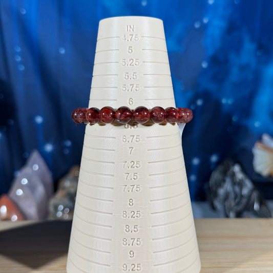 One (1) Fire Quartz bracelet - 8mm beads, fits 6.25" wrist