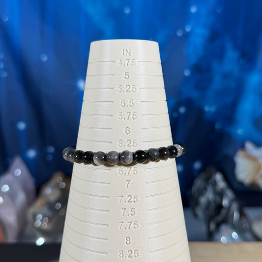 One (1) flashy Silver Sheen Obsidian bracelet - 6mm beads - fits 6.5" wrist