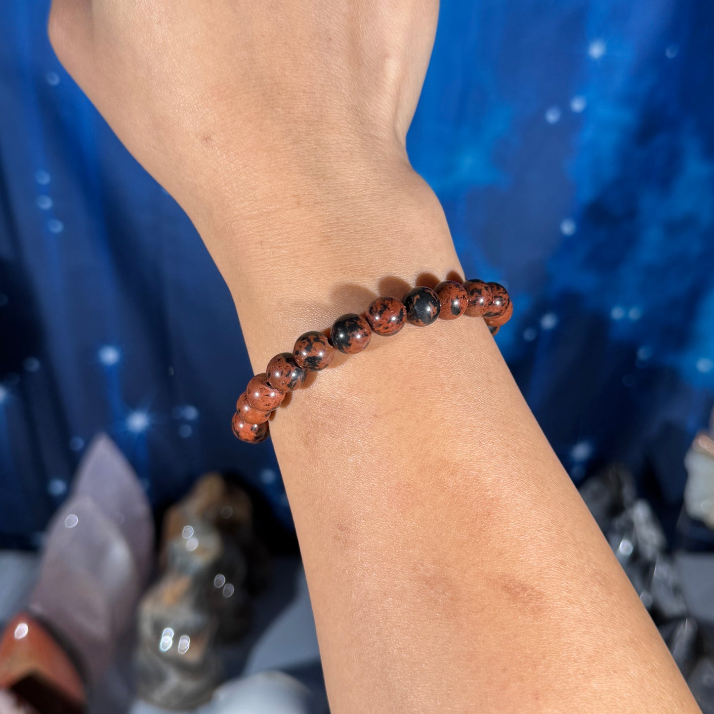 One (1) Mahogany Obsidian bracelet - 8mm beads - fits 6.5" wrist