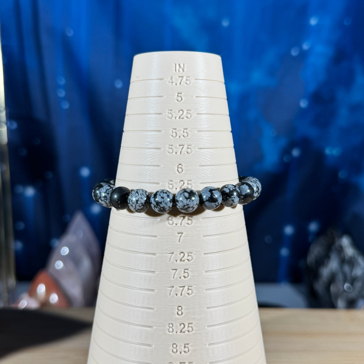 One (1) Snowflake Obsidian bracelet - 8mm beads - 6.5" wrist