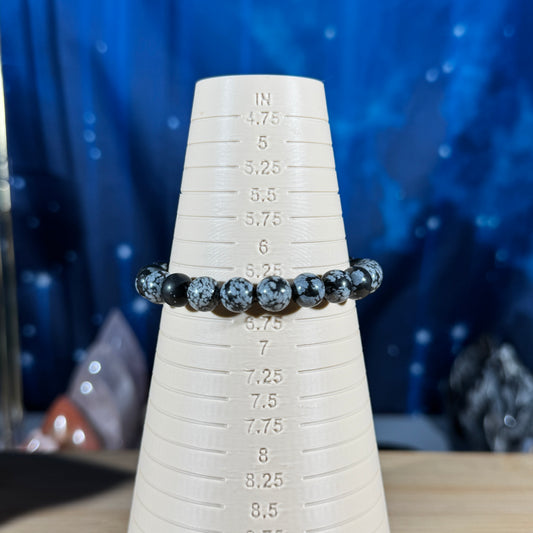 One (1) Snowflake Obsidian bracelet - 8mm beads - 6.5" wrist