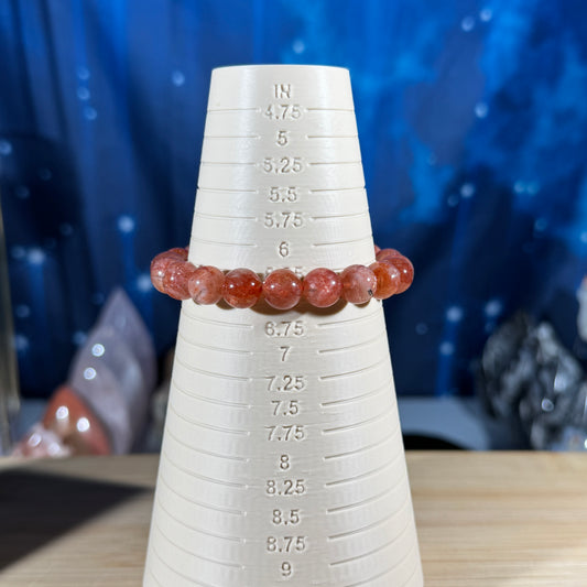 One (1) Sunstone bracelet - 9mm beads - fits 6.5" wrist - super flashy