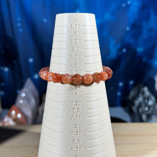 One (1) Sunstone bracelet - 8mm beads - fits 6.5" wrist - super flashy