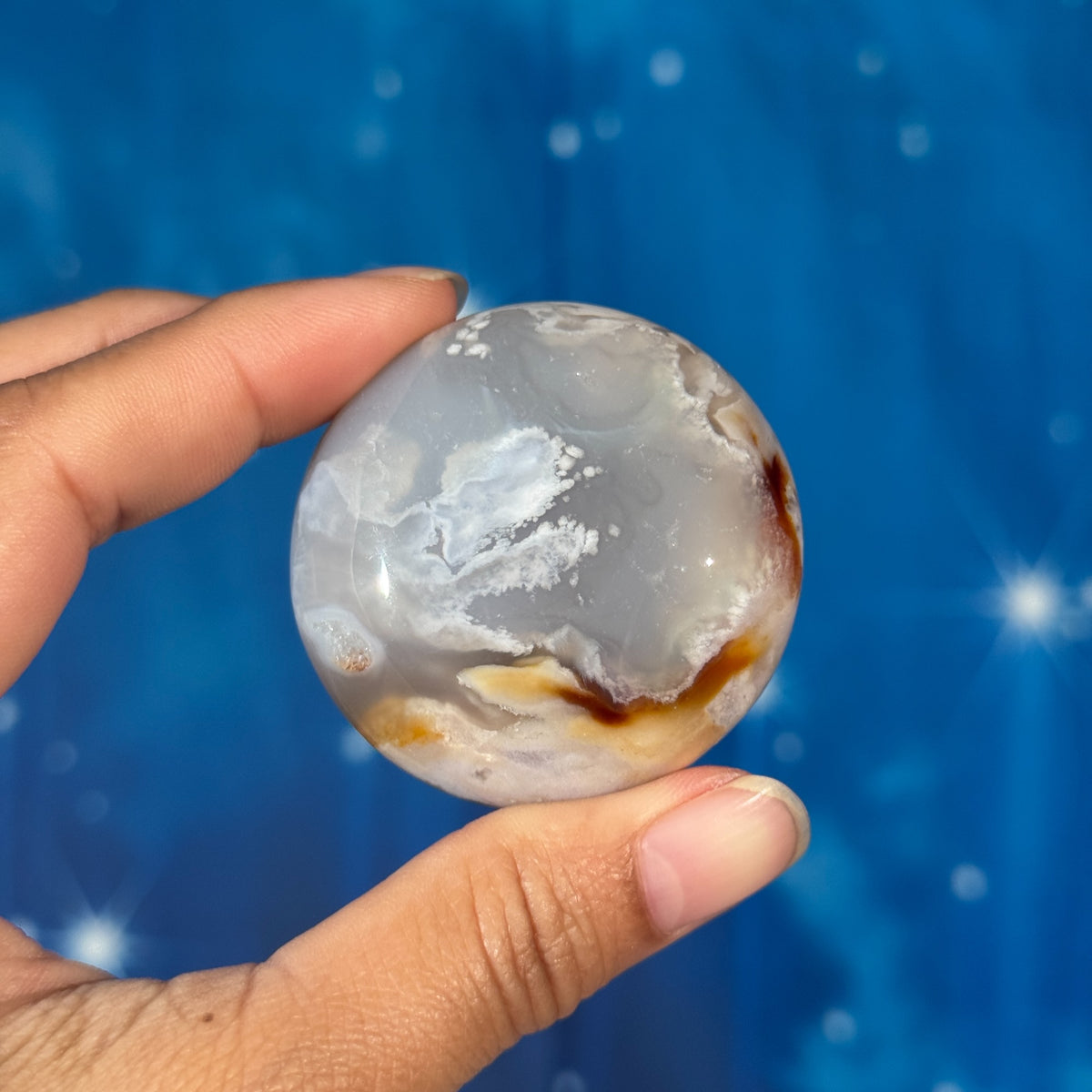 Flower Agate Round Palm Stone – 0.077 kg