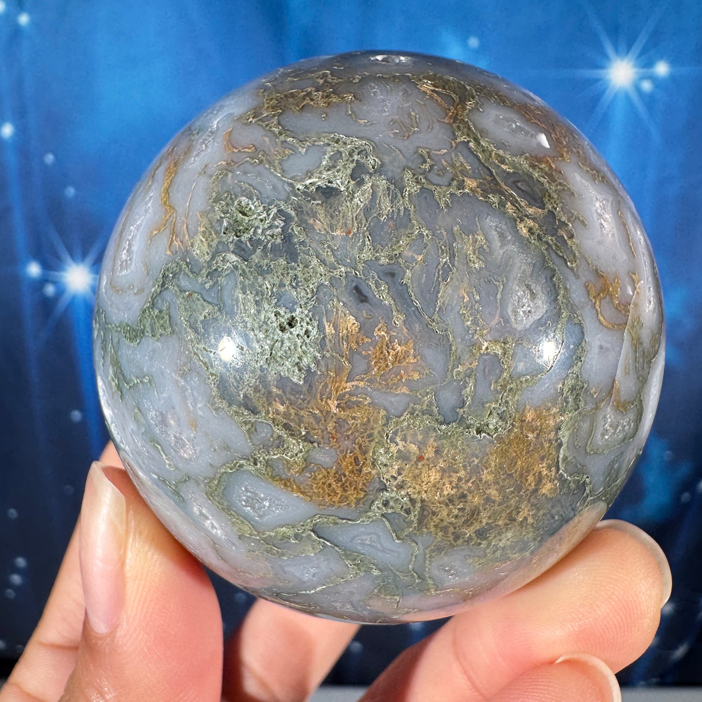 Moss Agate sphere - 65 mm - 13.1 oz