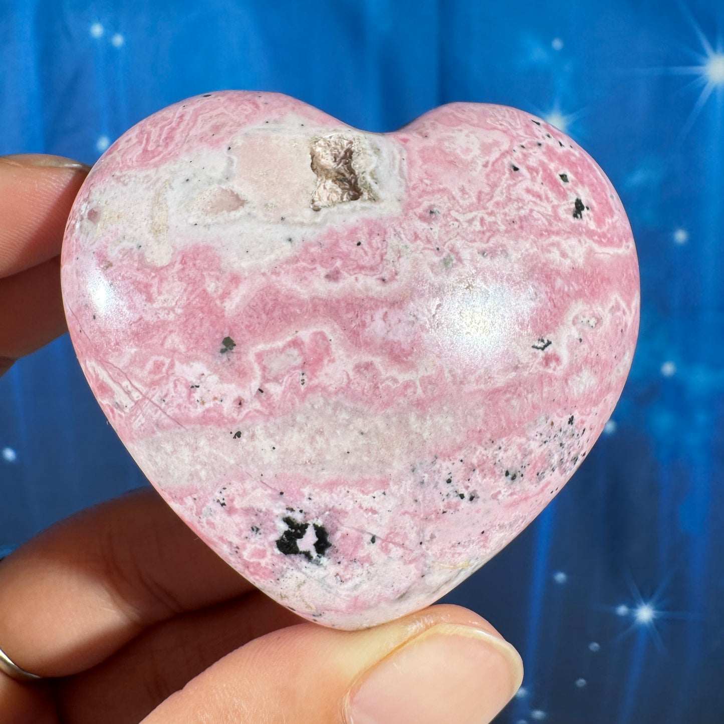 Rhodonite heart – 2 3/8″ × 1″ × 2 1/8″ - 5.4 oz