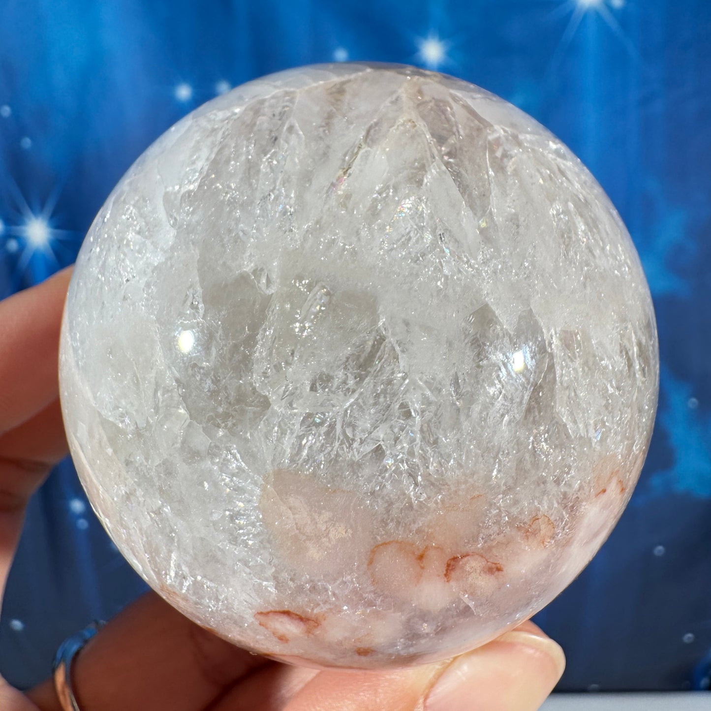 Flower Agate in Quartz sphere – 66 mm - 14.6 oz