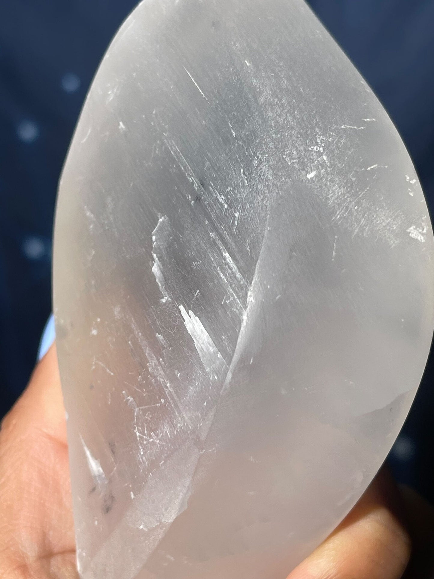 Satin Spar trinket dish | 4 3/8" long | 221 grams | leaf dish | shallow trinket dish | Selenite Satin Spar