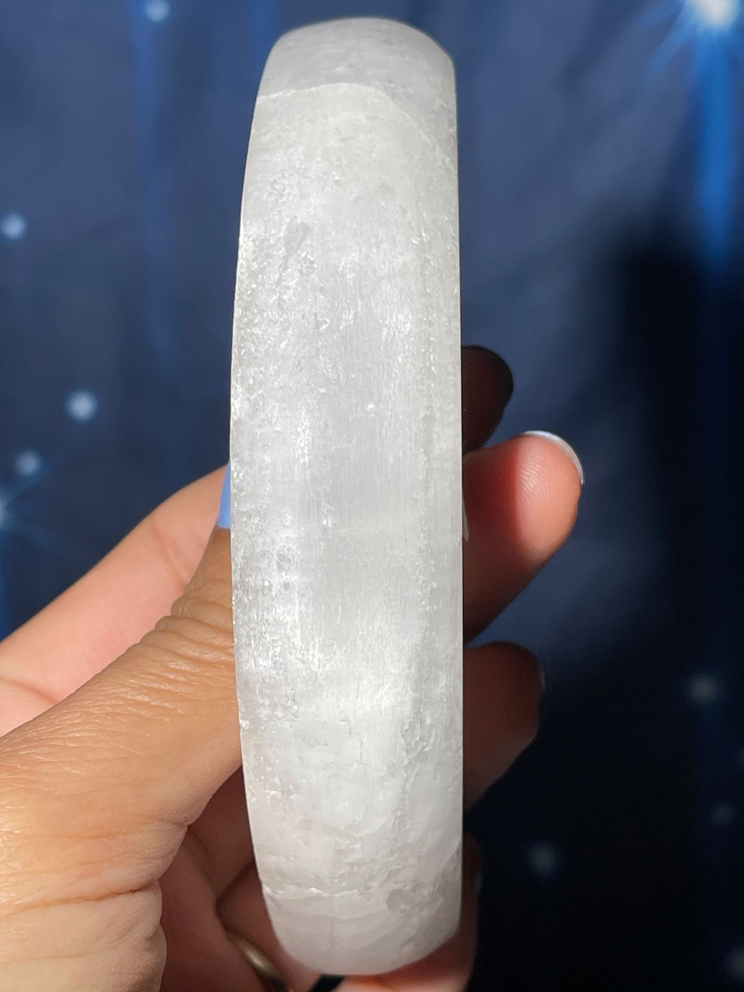 Satin Spar trinket dish | 4 1/2" long | 159 grams | crescent moon dish | crescent moon bowl