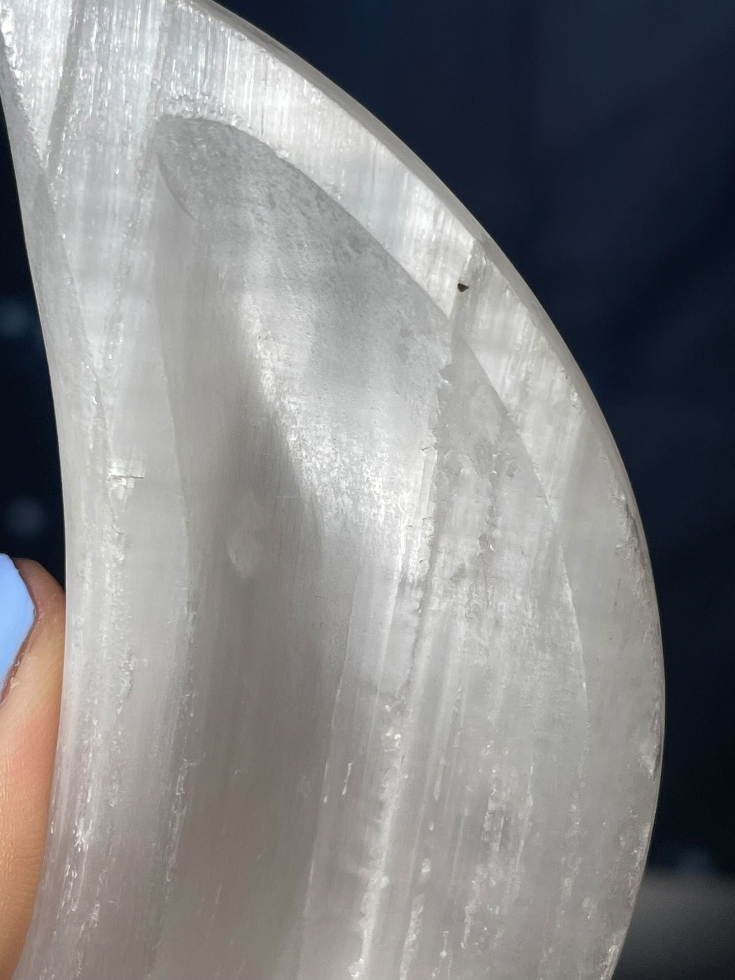 Satin Spar trinket dish | 4 1/2" long | 159 grams | crescent moon dish | crescent moon bowl